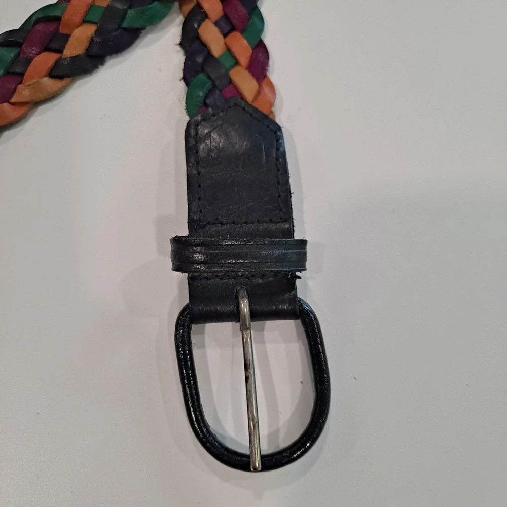 Womens Vintage Omega Leather Colorful Braided Belt Size Large